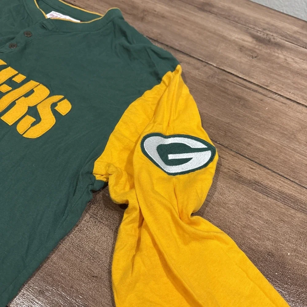 Green Bay Packers Shirt Men XL Grey Mitchell Ness Pullover 3/4‎ Sleeve